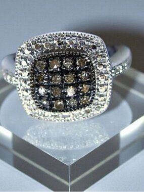 CHAMPAGNE DIAMOND RING 925 STERLING SILVER SIZE 11